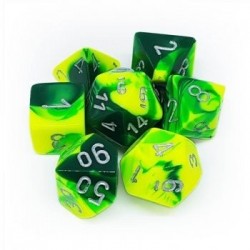 Chessex Gemini Polyhedral 7-Die Set - Green-Yellow w/silver